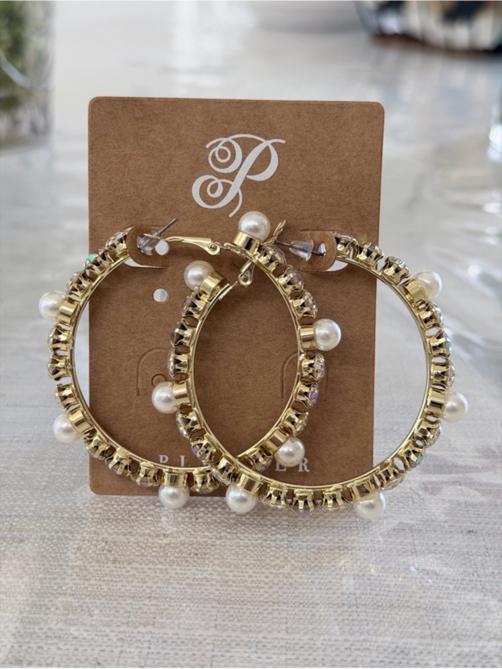 New Plunder Gold Hoop Earrings with pearls